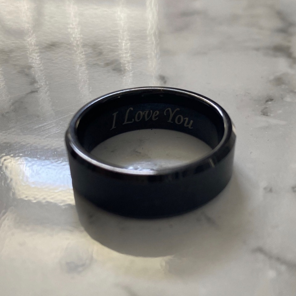 Engraved Tungsten Matte Black Ring Wedding